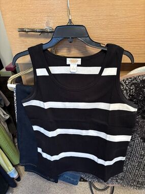 Talbots Black & White Striped Scoop Neck Tank